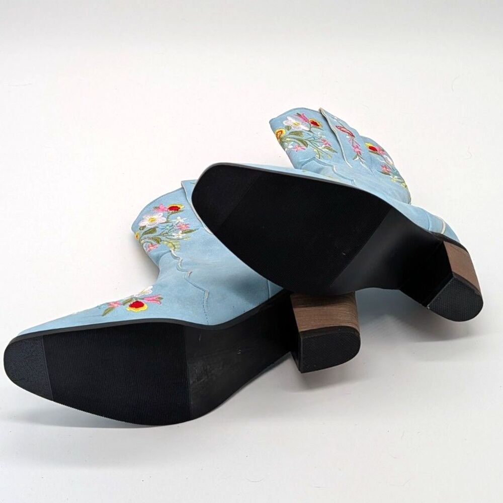 Women’s Blue Floral Embroidered Cowboy Cowgirl Boots Pointed Toe Western Boho - Picture 10 of 16